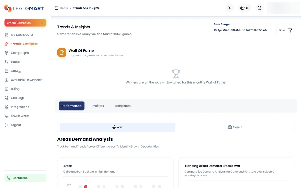 LeadsMart desktop trends and market insights dashboard